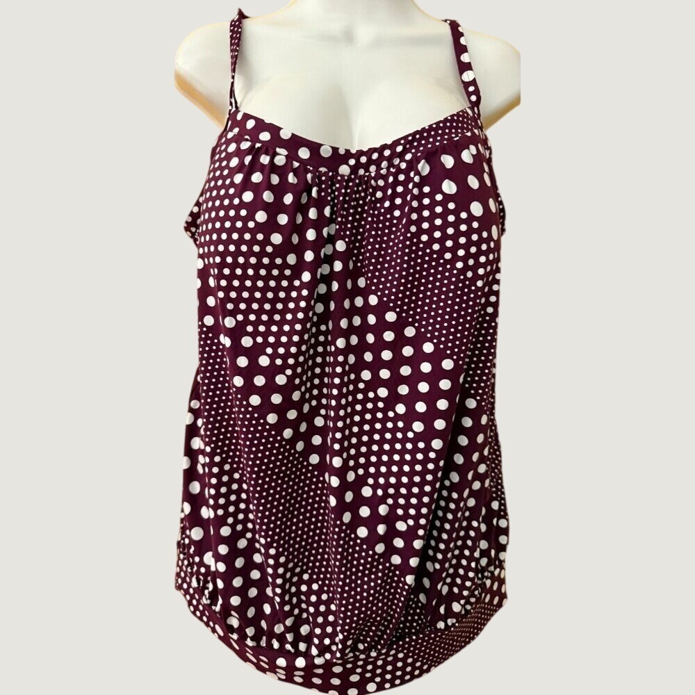 Lands' End Tankini Top Size 16 Polka Dots Built In Bra Summer Beach Vacation